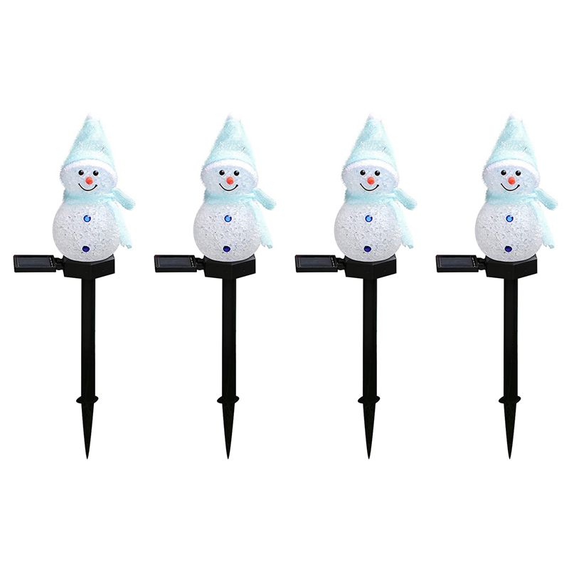 Outdoor Solar Power Xmas Lights - N84R 4X スノーマンソーラーライトクリスマス太陽光発電 LED スノーマンライト装飾屋外ガーデンステークランプクリスマスブルー