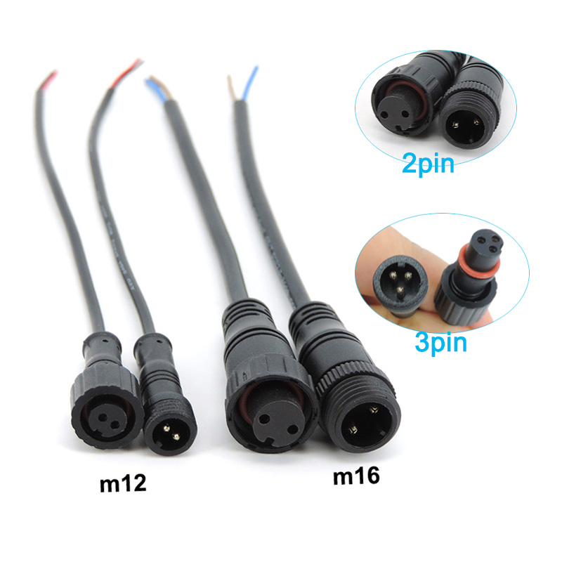 Outdoor Power Jack - M12 M16 2ピン・3ピンコアワイヤーDCオス・メスジャックナットIP65ケーブル防水ワイヤー電源コネクタプラグ（LEDストリップ屋外用）