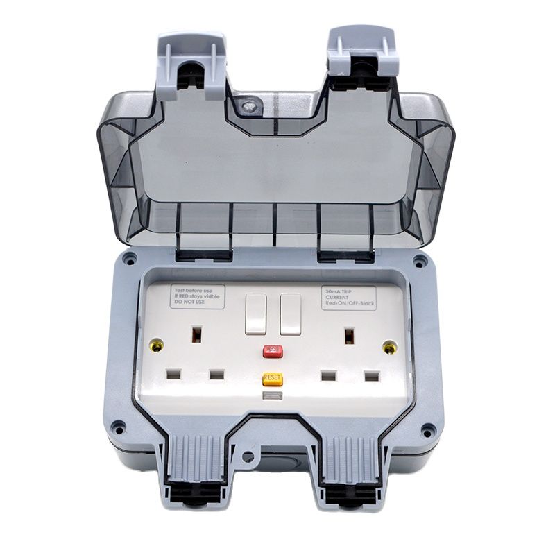 Outdoor Power Jack - 防水屋外壁コンセント,2つの位置,英国標準,13a,漏れ防止機能付き電源ジャック
