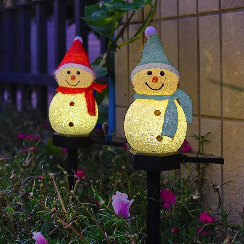 Outdoor Solar Power Xmas Lights - ソーラーLED雪だるま型アンビエントライト 屋外用杭型ライト ソーラー式クリスマス通路ライト クリスマスの庭の装飾用