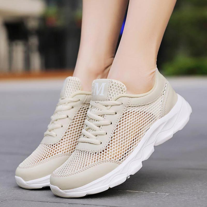 Outdoor Power Mop - 女性用通気性メッシュスニーカー,軽量ランニングシューズ,ベージュ,新しい2019,B-332,夏