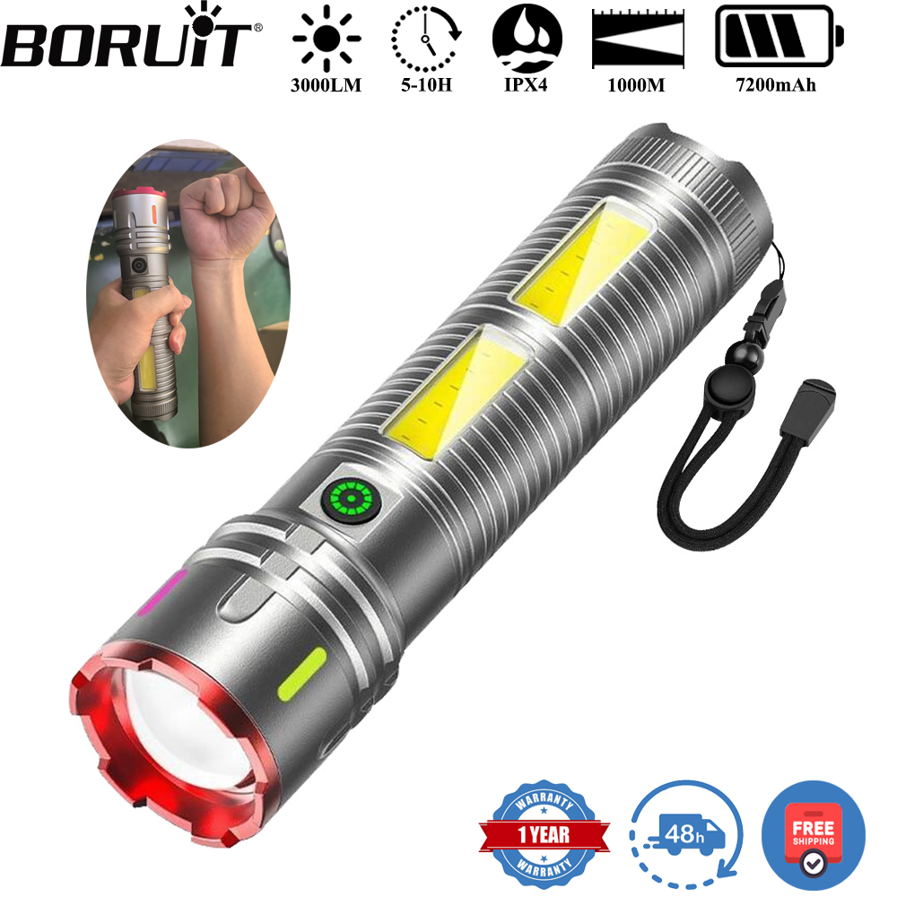 Outdoor Power Meter Bike - BORUiT 3000LM 1000M長距離照射LEDズーム懐中電灯Type-C充電式モバイルバッテリーライト屋外防水キャンプランタン