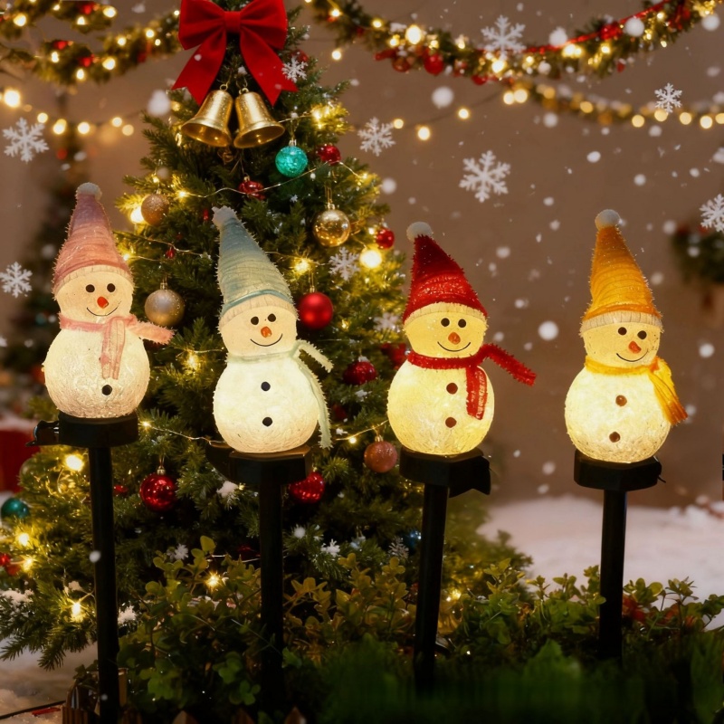 Outdoor Solar Power Xmas Lights - LED雪だるまソーラーガーデンライト屋外地面杭ライトソーラー式クリスマス通路ライトクリスマス芝生庭装飾用