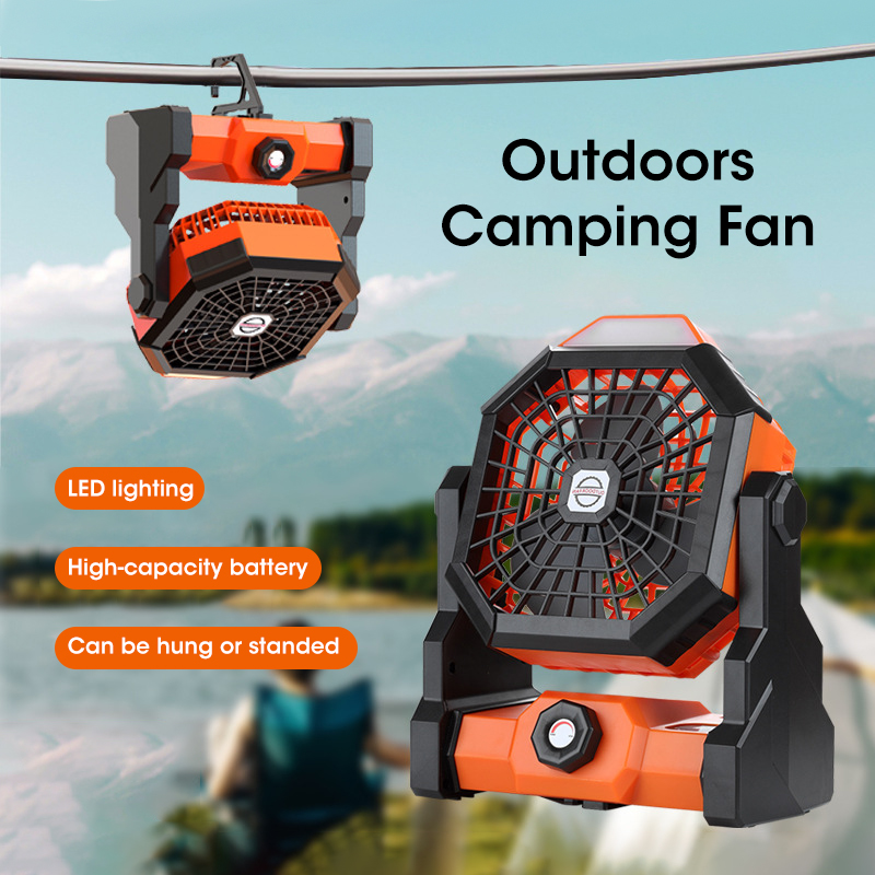 Outdoor Power Fan - 10000mAh キャンプファン LED ランタン付きポータブルバッテリー駆動屋外ファン個人用充電式ファン旅行ハイキング用