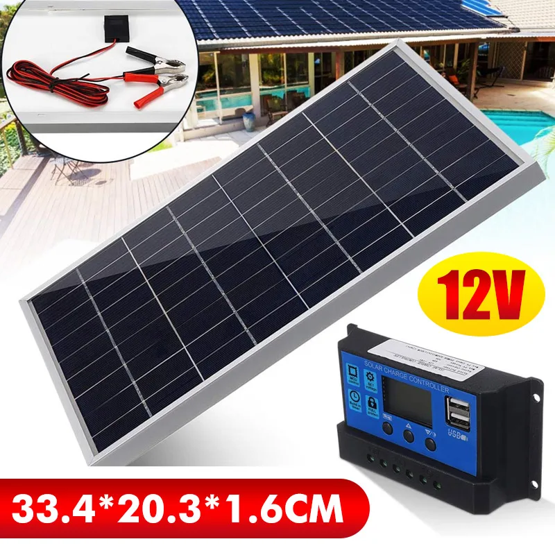 Outdoor Power Board - 50 ワットソーラーパネルキット単結晶充電器 40A ソーラー充電コントローラ + クリップ家庭用キャンプ屋外照明キャンピングカー