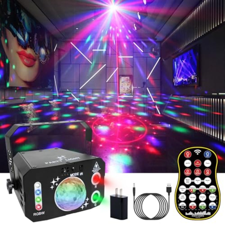 Outdoor Solar Power Xmas Lights - 7レンズディスコボールライトUSB電源RGBW DJストロボ照明サウンド起動レーザーパーティーライト屋内屋外クリスマスクラブバー用