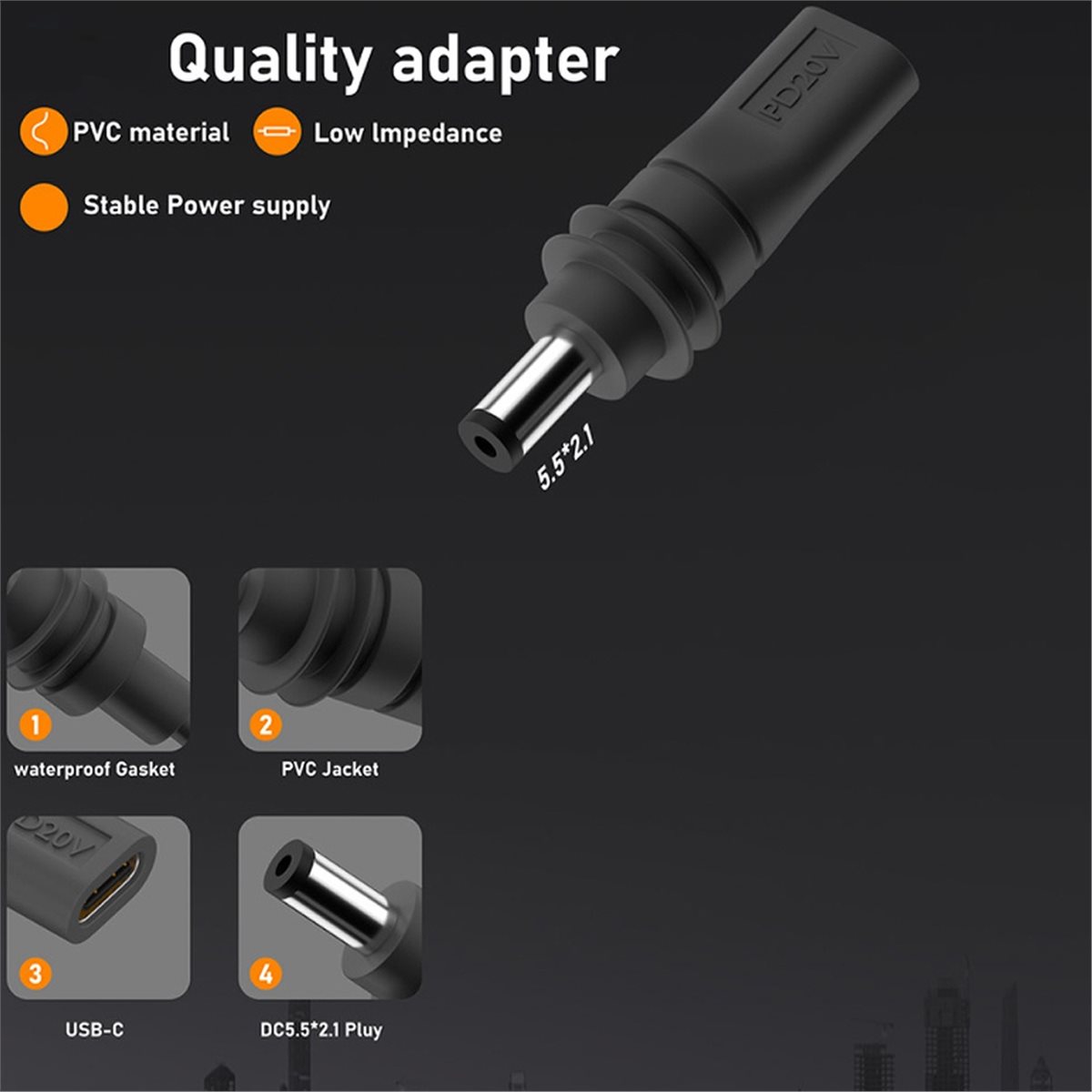 Outdoor Power Jack - # 72V防水電源アダプター、Starlink Mini用USB C - 5521屋外防水ジャック用電源アダプター（プラスチック+金属）
