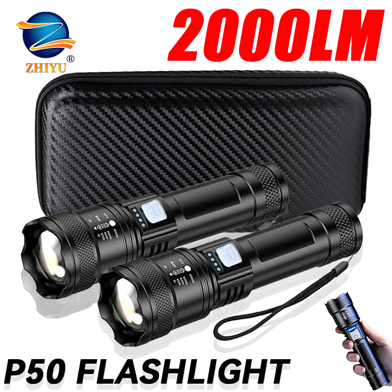 Outdoor Usb Power Bank - 戦術的な LED 懐中電灯 2000LM USB 充電式防水グレードズームトーチ明るいポータブル緊急ライトキャンプ屋外用