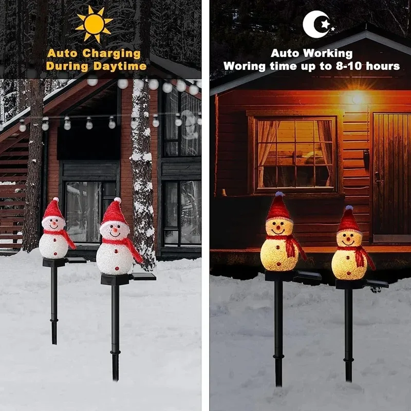 2つのLED雪だるまソーラーガーデンライト屋外地面杭ライトソ - Outdoor Solar Power Xmas Lights のレビューと価格