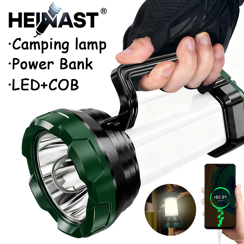 ポータブル強力な LED 懐中電灯 COB キャンプランプ付 - Outdoor Usb Power Bank のレビューと価格