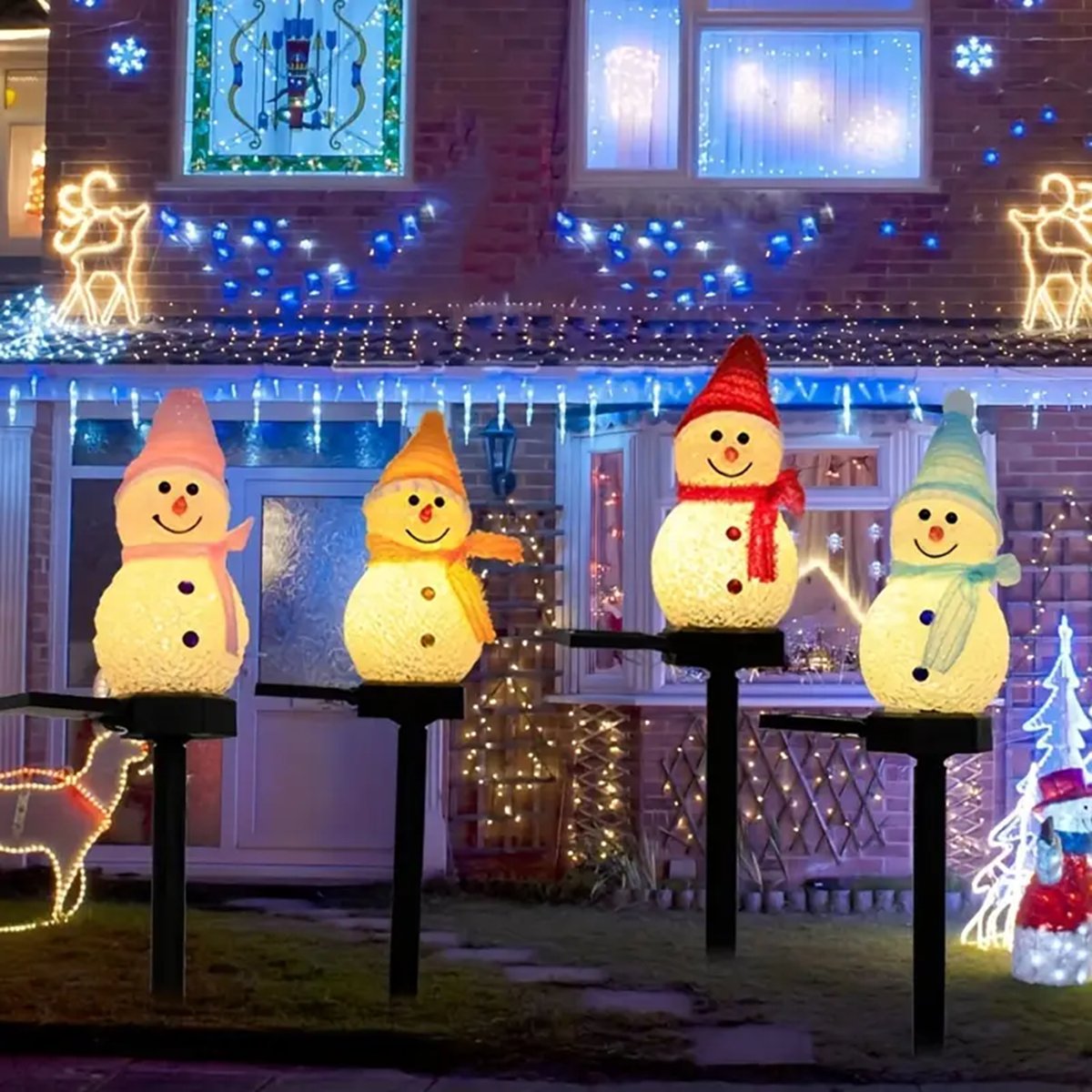 LED 雪だるまソーラーガーデンライト屋外地面ステークライト - Outdoor Solar Power Xmas Lights のレビューと価格