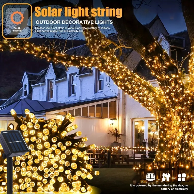5M-32M LED ソーラーストリングライト 300LED - Outdoor Solar Power Xmas Lights のレビューと価格