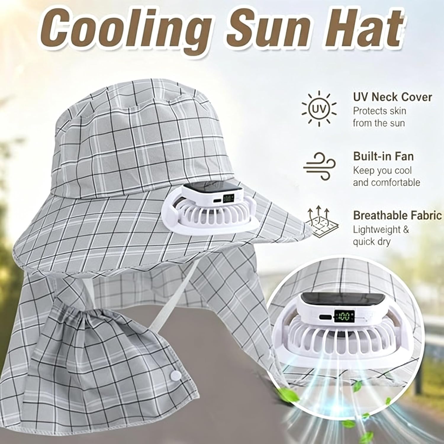 1PC ソーラーパワーネックガードファンハット USB 充電 - Outdoor Power Fan のレビューと価格