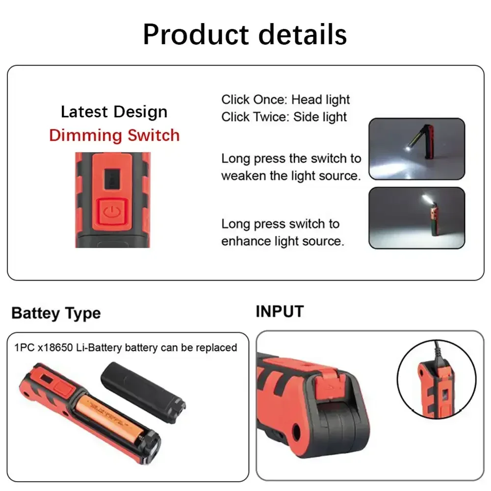 調光可能な COB LED ワークライト USB 充電式懐中 - Outdoor Usb Power Bank のレビューと価格