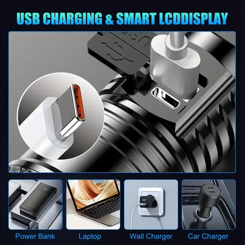 戦術的な LED 懐中電灯 2000LM USB 充電式防水 - Outdoor Usb Power Bank のレビューと価格