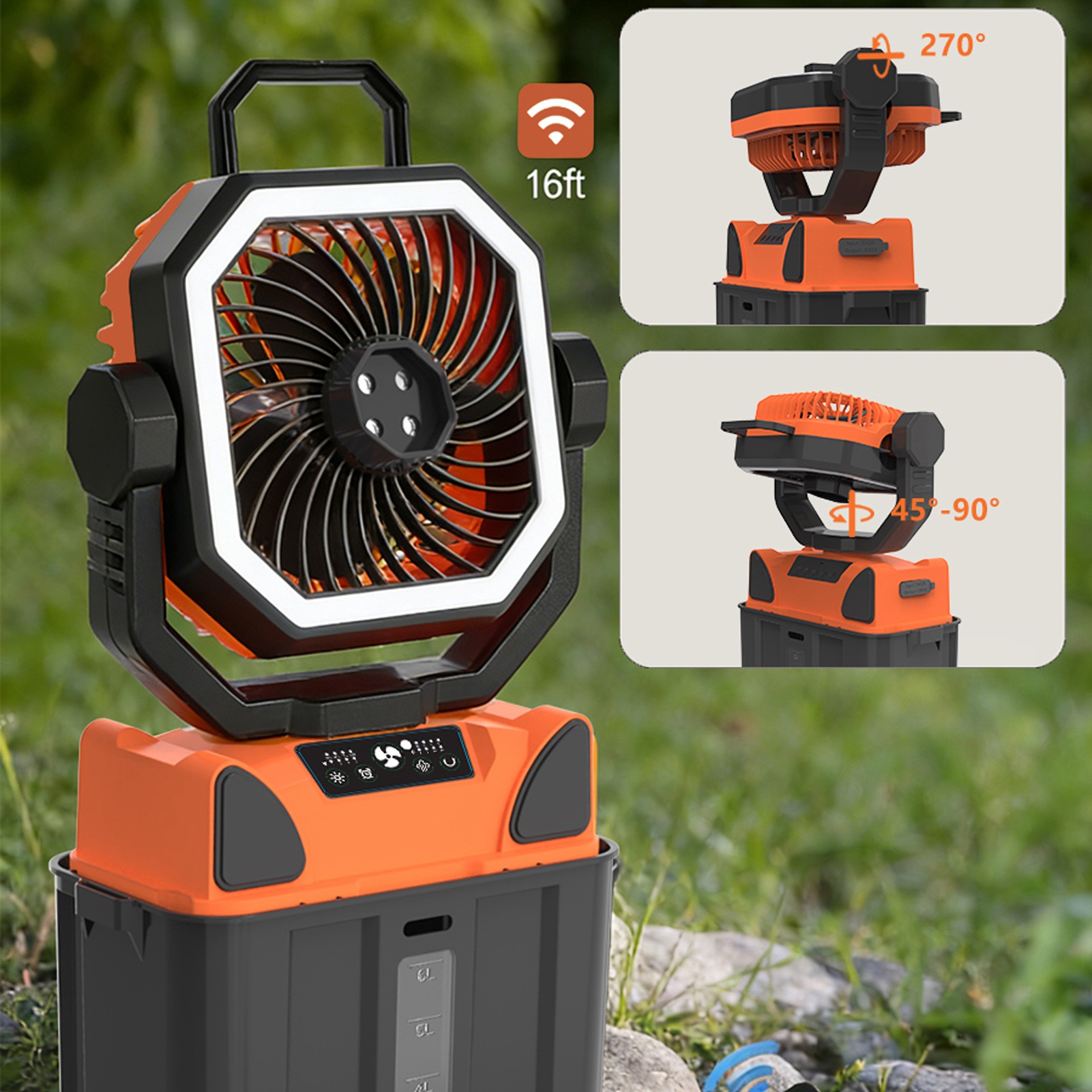 充電式キャンプファン、6Lバケツ、LEDライト、リモコン付き - Outdoor Power Fan のレビューと価格